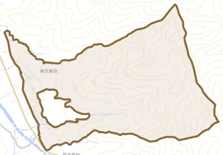 姥沢新田とその周辺の地図。町の範囲を重ねている