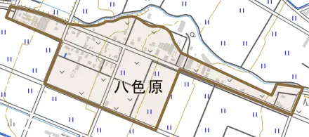 八色原とその周辺の地図。町の範囲を重ねている