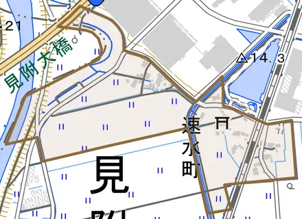 速水町とその周辺の地図。町の範囲を重ねている