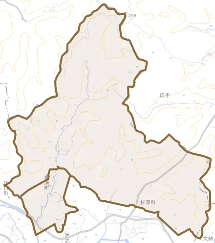 堀溝町とその周辺の地図。町の範囲を重ねている