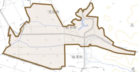 田井町とその周辺の地図。町の範囲を重ねている