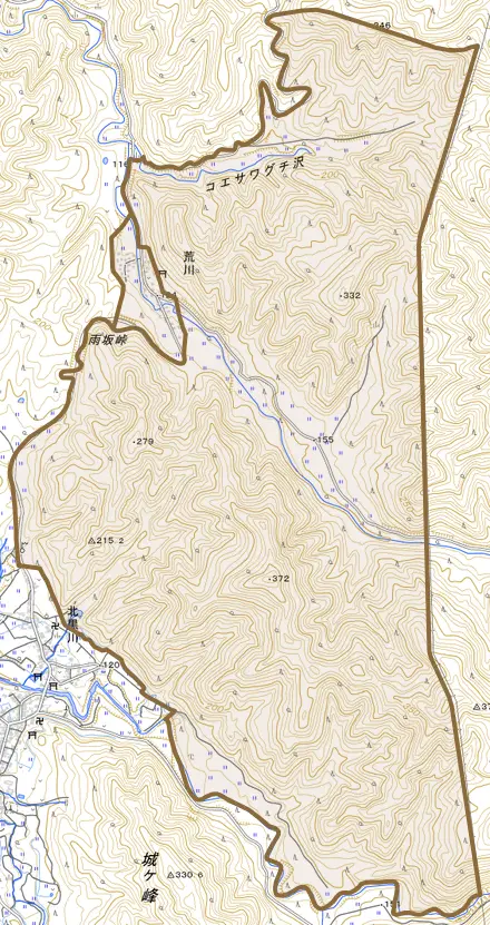 荒川とその周辺の地図。町の範囲を重ねている