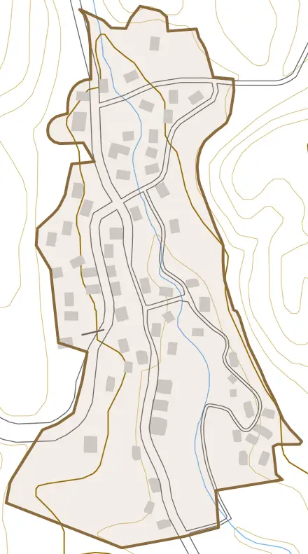 荒沢とその周辺の地図。町の範囲を重ねている