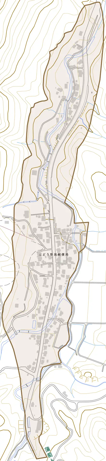 蒲萄とその周辺の地図。町の範囲を重ねている