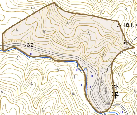 朴平とその周辺の地図。町の範囲を重ねている