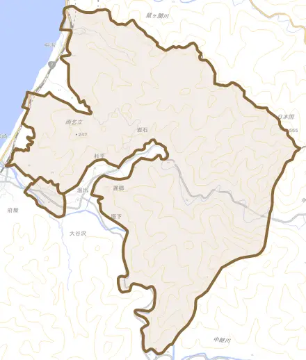 堀ノ内とその周辺の地図。町の範囲を重ねている