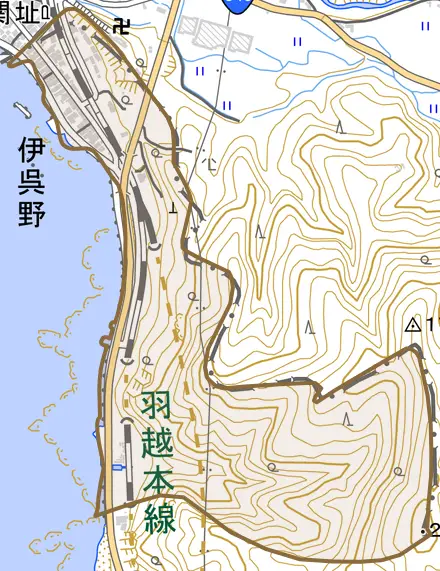 伊呉野とその周辺の地図。町の範囲を重ねている