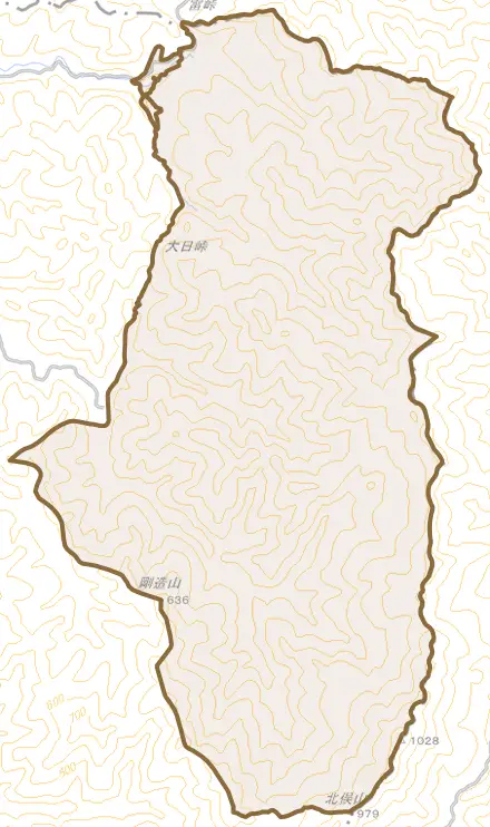 雷とその周辺の地図。町の範囲を重ねている