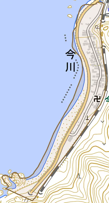 今川とその周辺の地図。町の範囲を重ねている