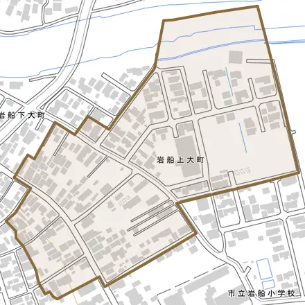 岩船上大町とその周辺の地図。町の範囲を重ねている
