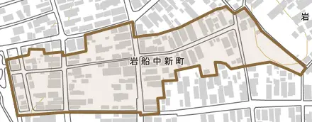岩船中新町とその周辺の地図。町の範囲を重ねている
