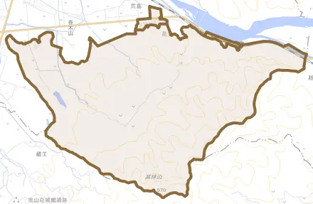 貝附とその周辺の地図。町の範囲を重ねている