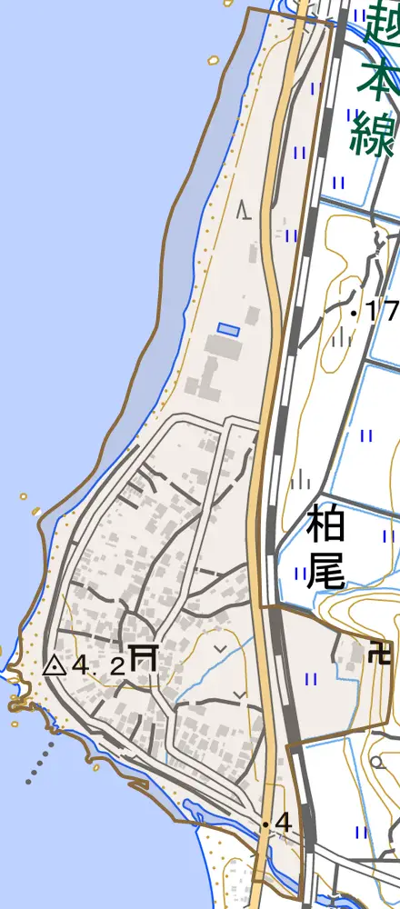 柏尾とその周辺の地図。町の範囲を重ねている