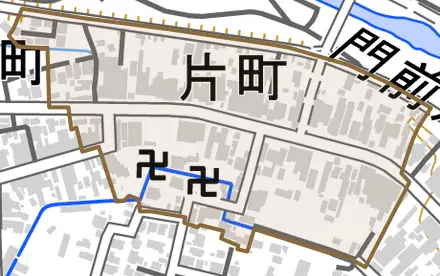 片町とその周辺の地図。町の範囲を重ねている