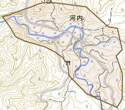 河内とその周辺の地図。町の範囲を重ねている