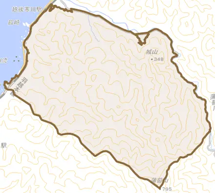 越沢とその周辺の地図。町の範囲を重ねている