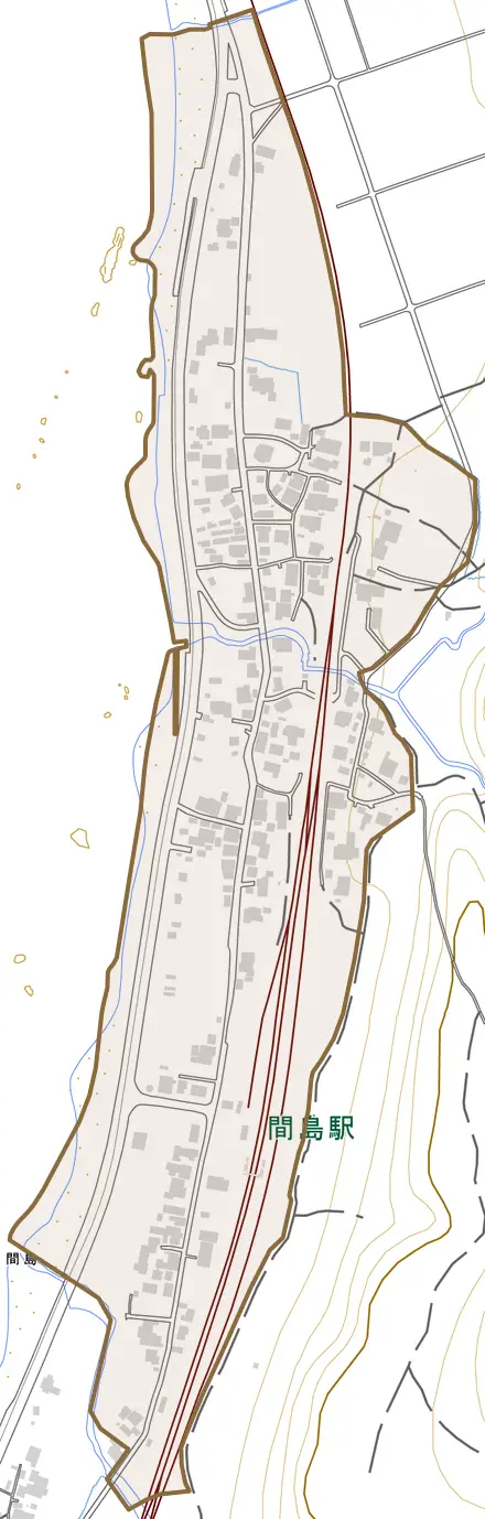 間島とその周辺の地図。町の範囲を重ねている