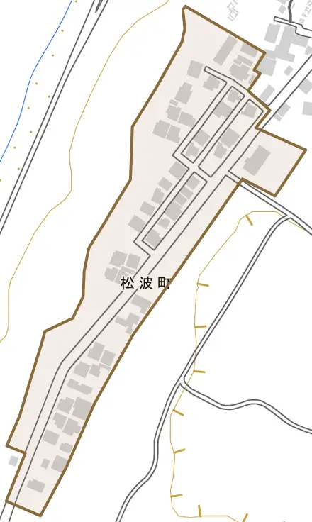 松波町とその周辺の地図。町の範囲を重ねている