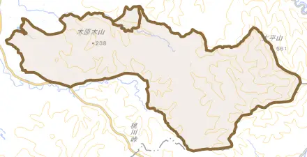 南大平とその周辺の地図。町の範囲を重ねている