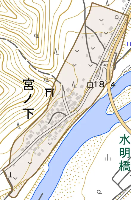 宮ノ下とその周辺の地図。町の範囲を重ねている