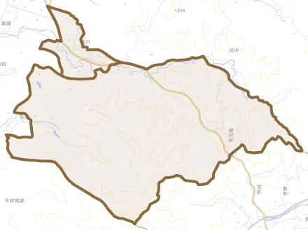 桃川とその周辺の地図。町の範囲を重ねている