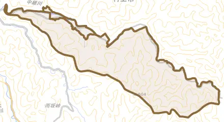 中継とその周辺の地図。町の範囲を重ねている