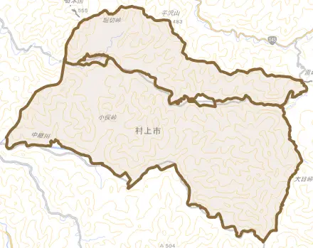 小俣とその周辺の地図。町の範囲を重ねている