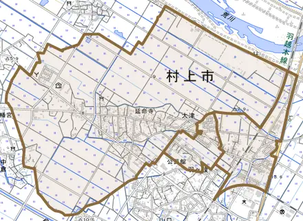 大津とその周辺の地図。町の範囲を重ねている