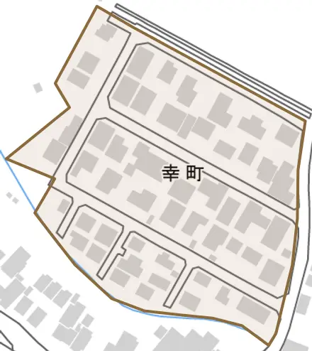 幸町とその周辺の地図。町の範囲を重ねている