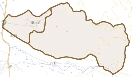 里本庄とその周辺の地図。町の範囲を重ねている