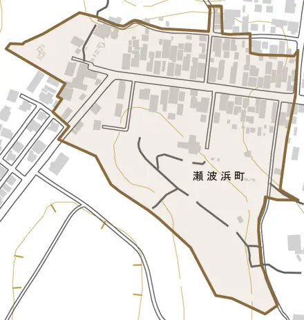 瀬波浜町とその周辺の地図。町の範囲を重ねている