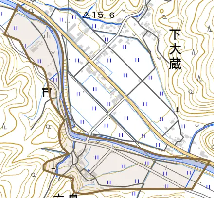 立島とその周辺の地図。町の範囲を重ねている