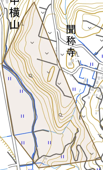 大字大下とその周辺の地図。町の範囲を重ねている