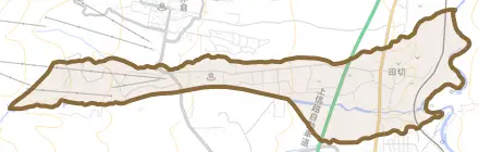 大字田切とその周辺の地図。町の範囲を重ねている