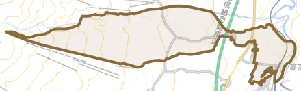 大字田口とその周辺の地図。町の範囲を重ねている