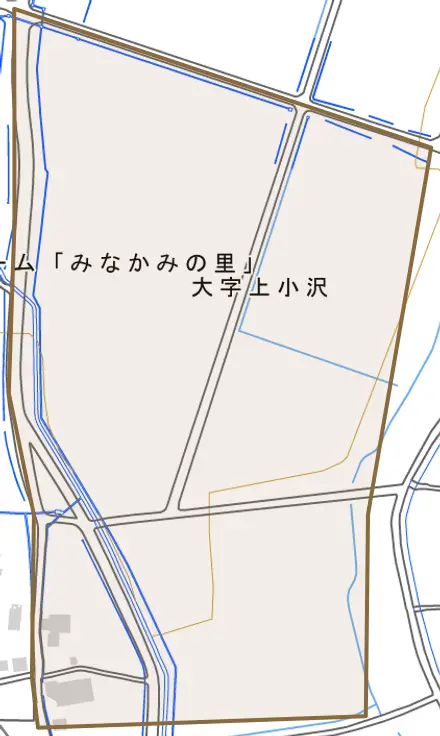 大字吉木新田とその周辺の地図。町の範囲を重ねている