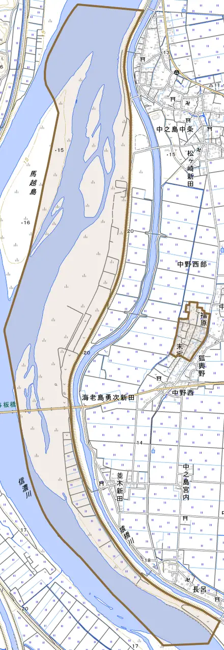 福原とその周辺の地図。町の範囲を重ねている