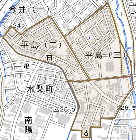 平島とその周辺の地図。町の範囲を重ねている