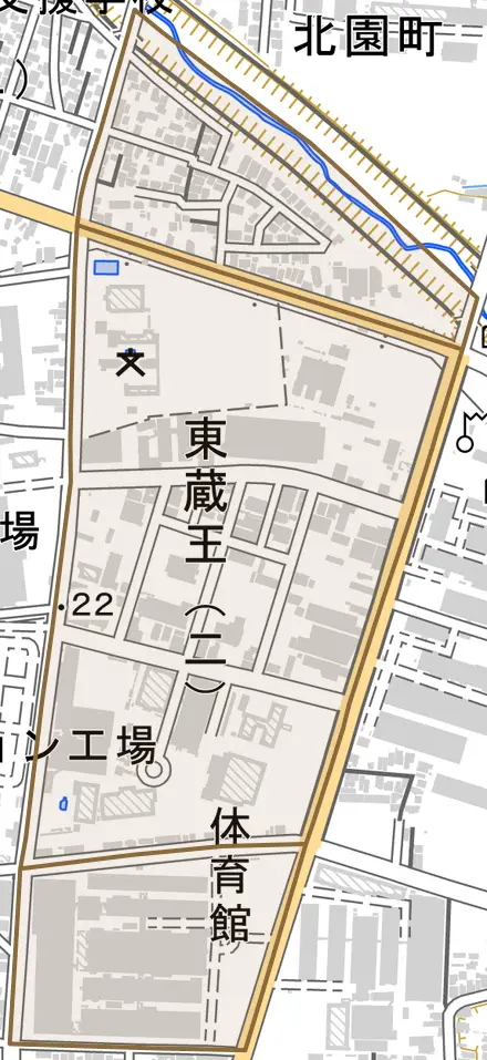 東蔵王とその周辺の地図。町の範囲を重ねている