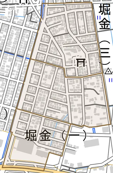 堀金とその周辺の地図。町の範囲を重ねている