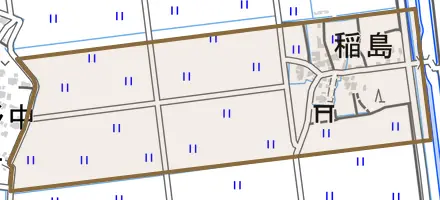 稲島とその周辺の地図。町の範囲を重ねている