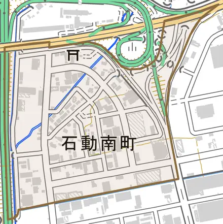 石動南町とその周辺の地図。町の範囲を重ねている