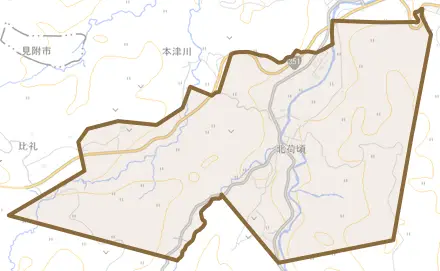 北荷頃とその周辺の地図。町の範囲を重ねている