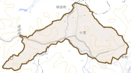 小貫とその周辺の地図。町の範囲を重ねている