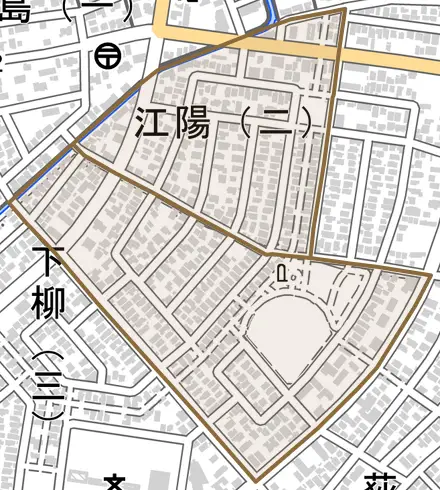 江陽とその周辺の地図。町の範囲を重ねている