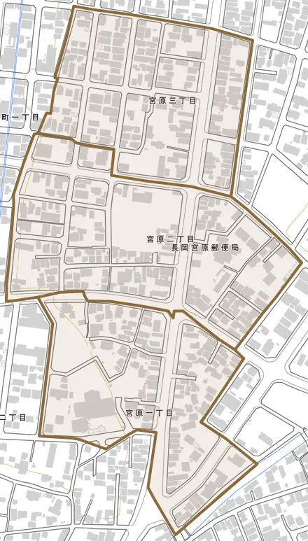 宮原とその周辺の地図。町の範囲を重ねている