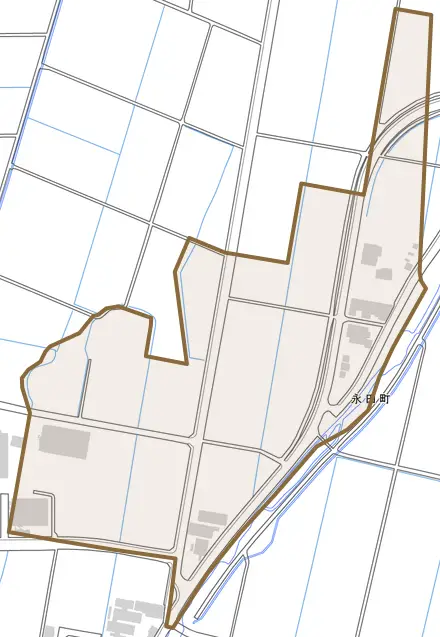 永田町とその周辺の地図。町の範囲を重ねている