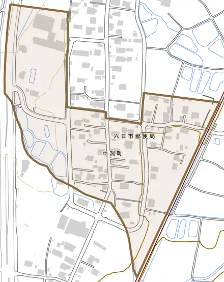 中潟町とその周辺の地図。町の範囲を重ねている