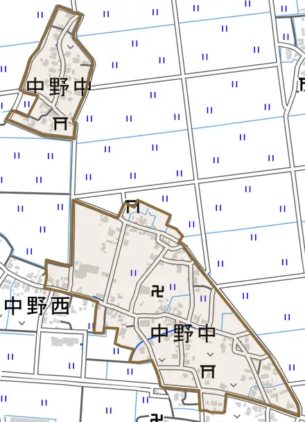 中野中とその周辺の地図。町の範囲を重ねている