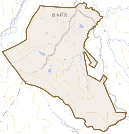 西中野俣とその周辺の地図。町の範囲を重ねている